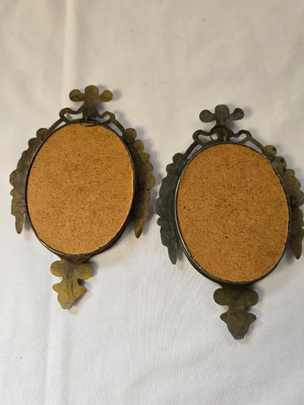 Vintage Italian Ornate Oval Wall Mirror Pair in Antiqued Brass Finish